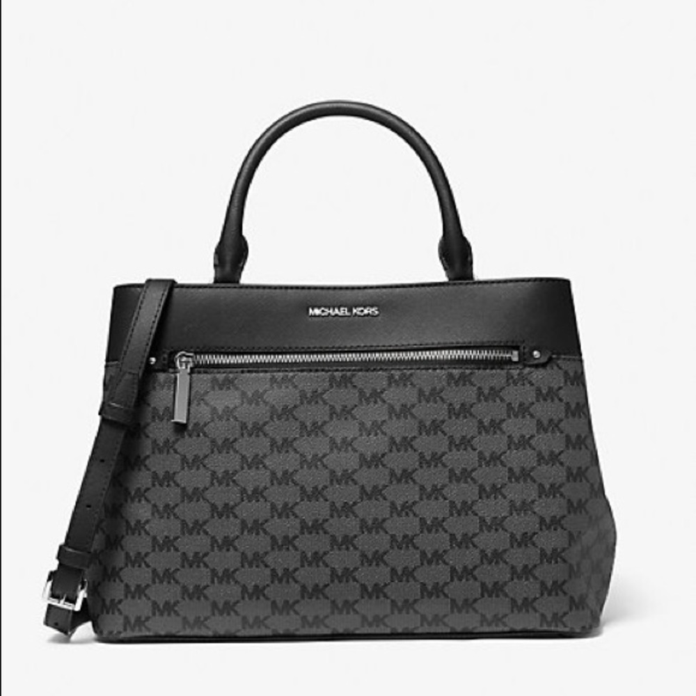 NEW MK LARGE SATCHEL BLACK SIGNATURE